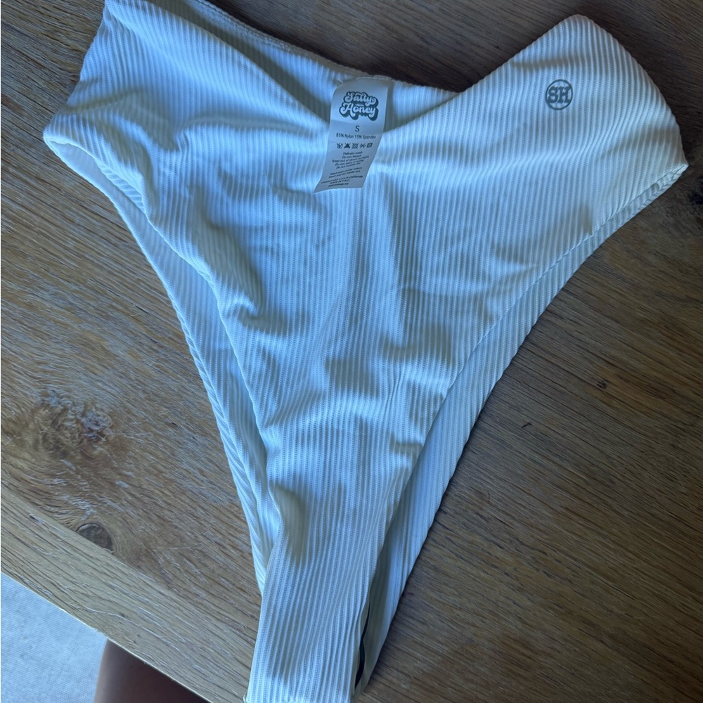 White High-Cut Ribbed Bikini Bottom